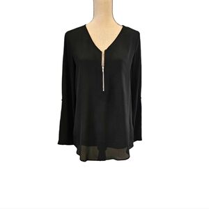 🚨NWOT Zac & Rachel Black V Neck Zipper Up Long Sleeve Sheer Top